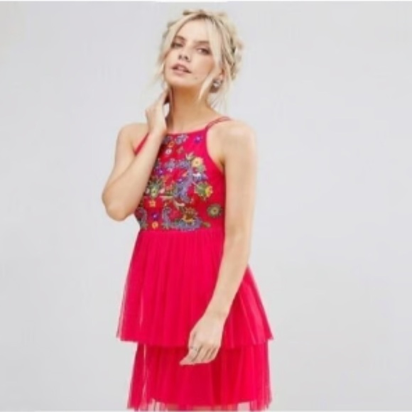 Beaded Tulle Mini Dress - Picture 2 of 12